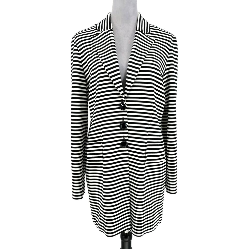 Exclusively Misook Sweater Jacket Womens Medium Black White Stretch Knit Vintage